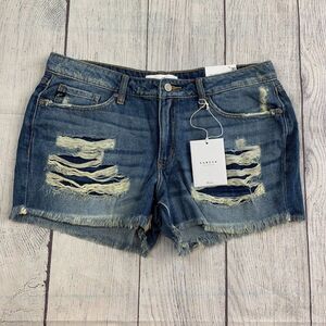 KanCan Jean Shorts sz 13 / 30 Inseam 3.5" Stretch Mid Rise Distressed New NWT